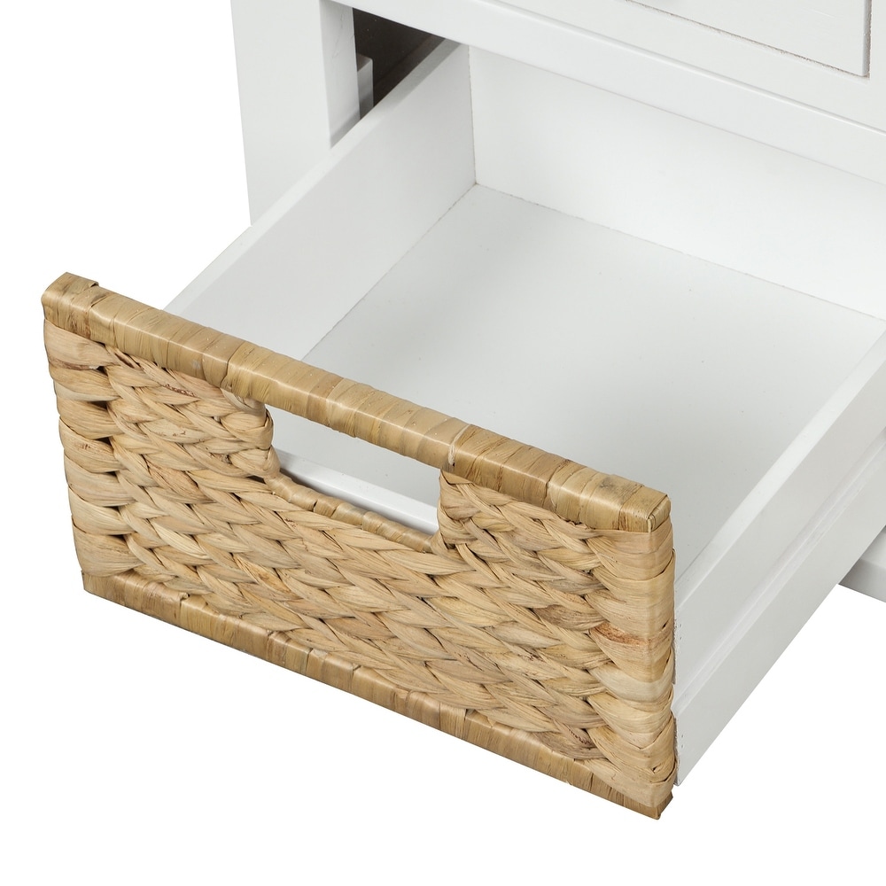 Storage Bench with Drawers and Rattan Baskets Entryway Shoe Bench