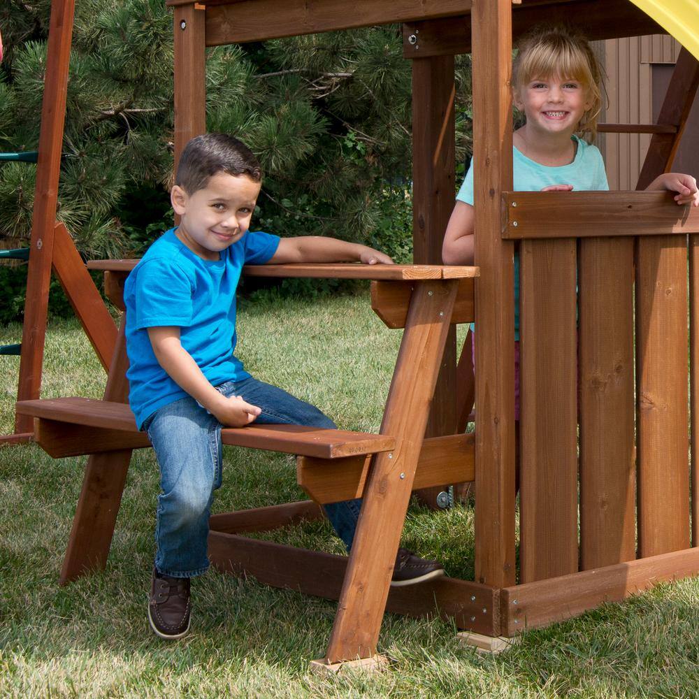 Swing-N-Slide Playsets Chesapeake Deluxe Complete Wooden Outdoor Playset with Slide Rock Wall Swings and Backyard Swing Set Accessories PB 8010