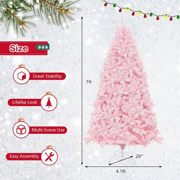 7 FT Flocked Artificial Christmas Tree w/ LED Lights 1200 Branch Tips