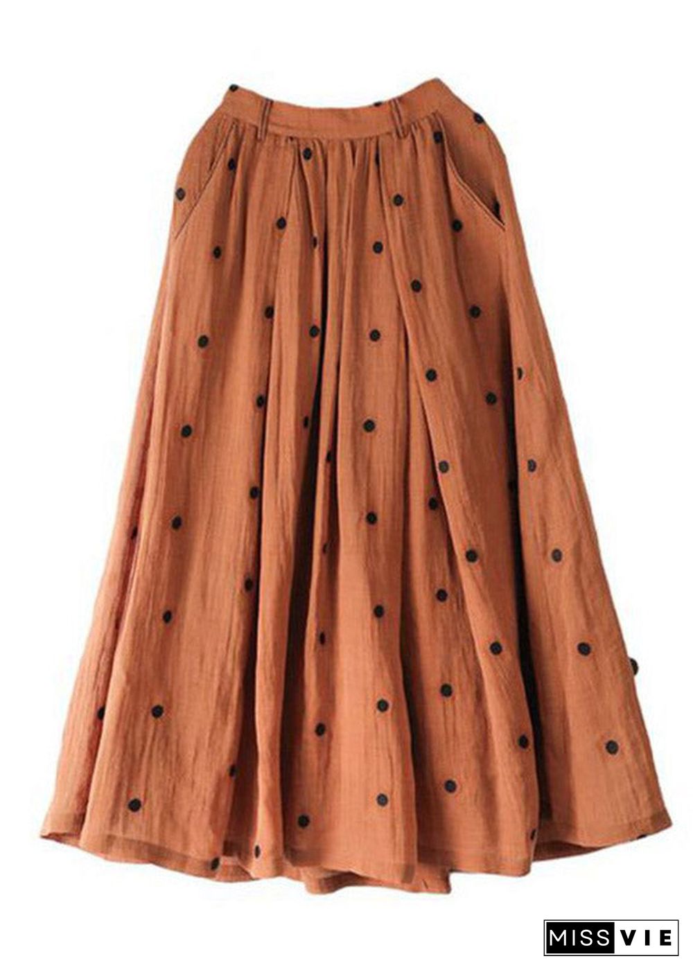 Retro Chocolate-Flower3 Print Pockets Linen Skirt Summer