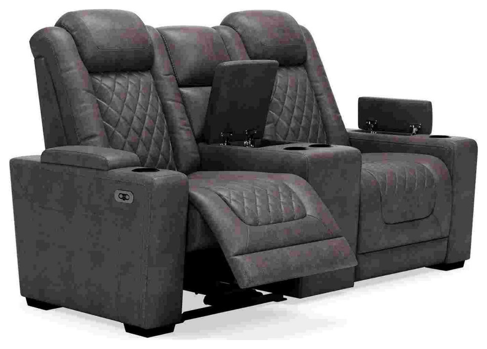 Power Reclining Loveseat With Console and Adjustable Headrest  Gray   Transitional   Loveseats   by VirVentures  Houzz