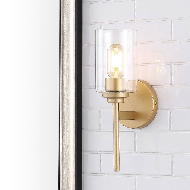 Led 1 light Juno Industrial Iron Cylinder Wall Sconce Brass Gold clear Jonathan Y