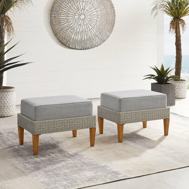 Capella 2pk Outdoor Wicker Ottomans Gray Crosley