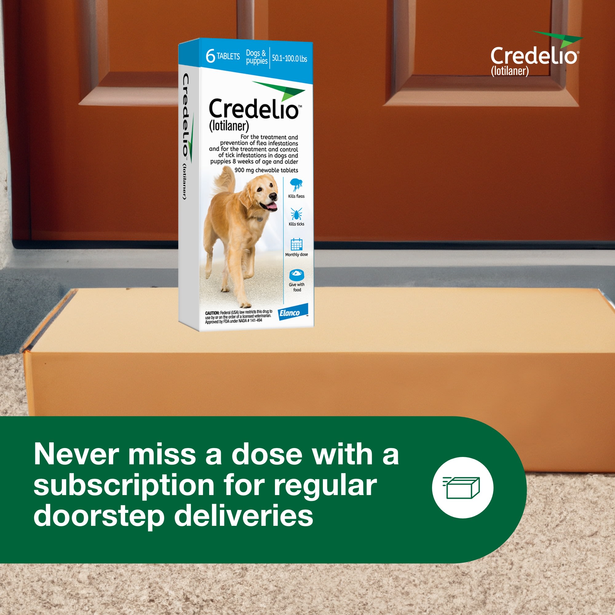 Credelio Chewable Tablet for Dogs 50.1-100 lbs， 1 Month Supply