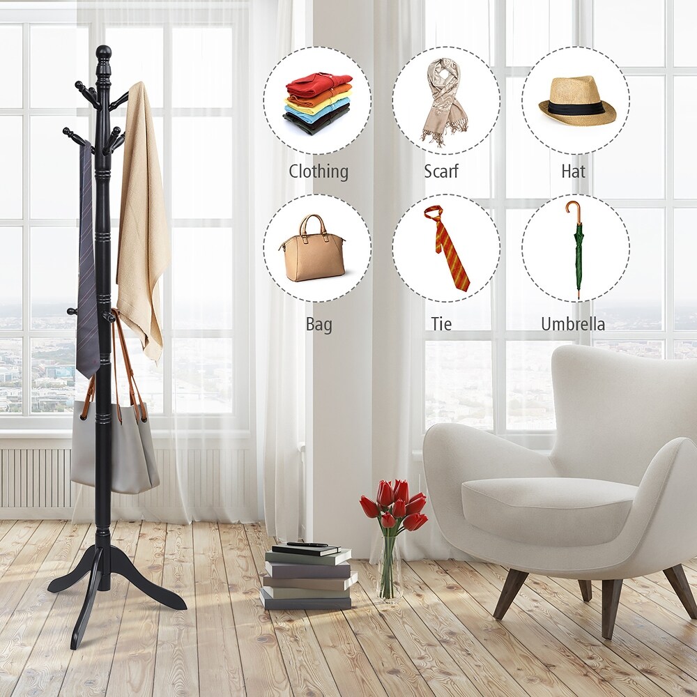 Costway Coat Rack Wooden Hall Tree 2 Adjustable Height w/ 9 Hooks   See details