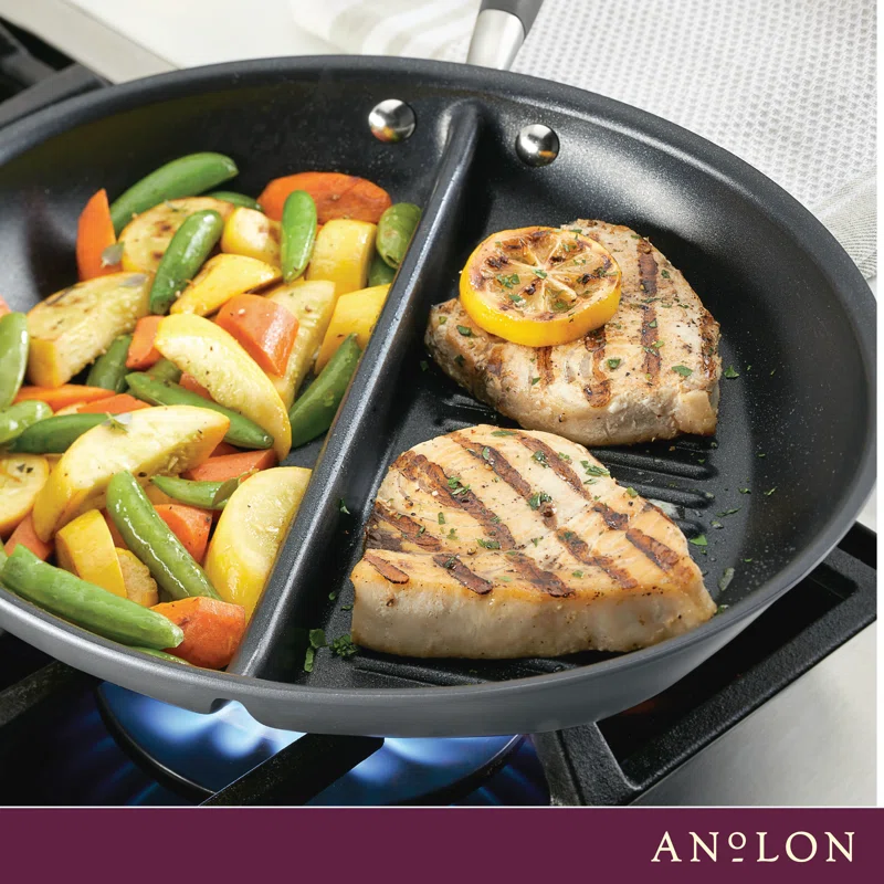 Anolon 83655 Advanced Hard Anodized Nonstick Divided Grill / Griddle Pan / Skillet - 12.5 Inch， Gray