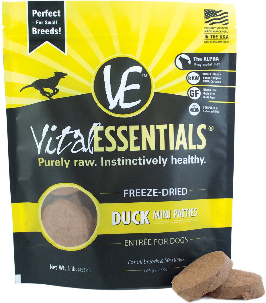 Vital Essentials Duck Mini Patties Grain Free Freeze Dried Raw Dog Foo