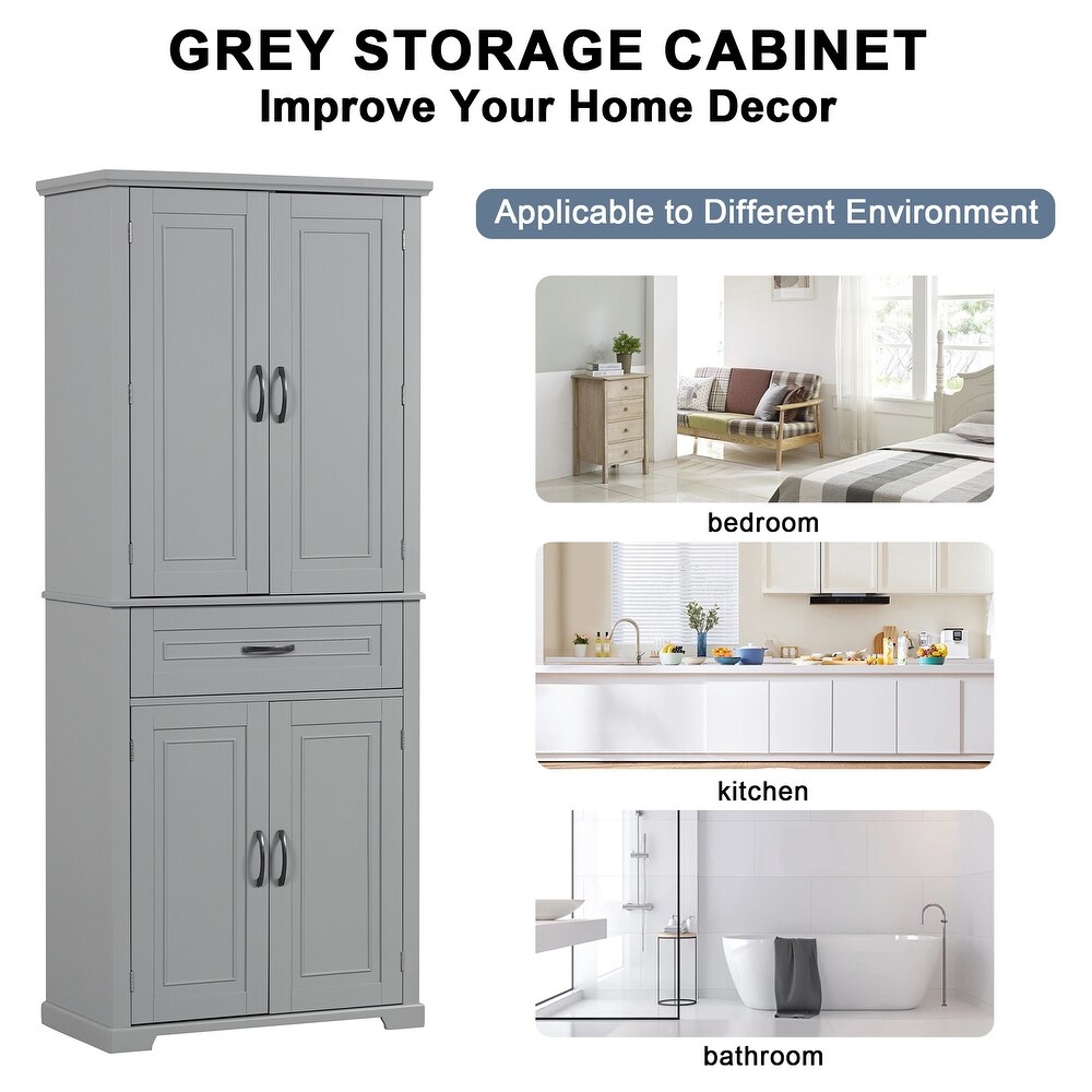 Modern Bedroom Storage Cabinet Free Standing Floor Cabinet Kitchen Pantry w/ Anti tipping  Adjustable Shelf Cabinet Door Storage