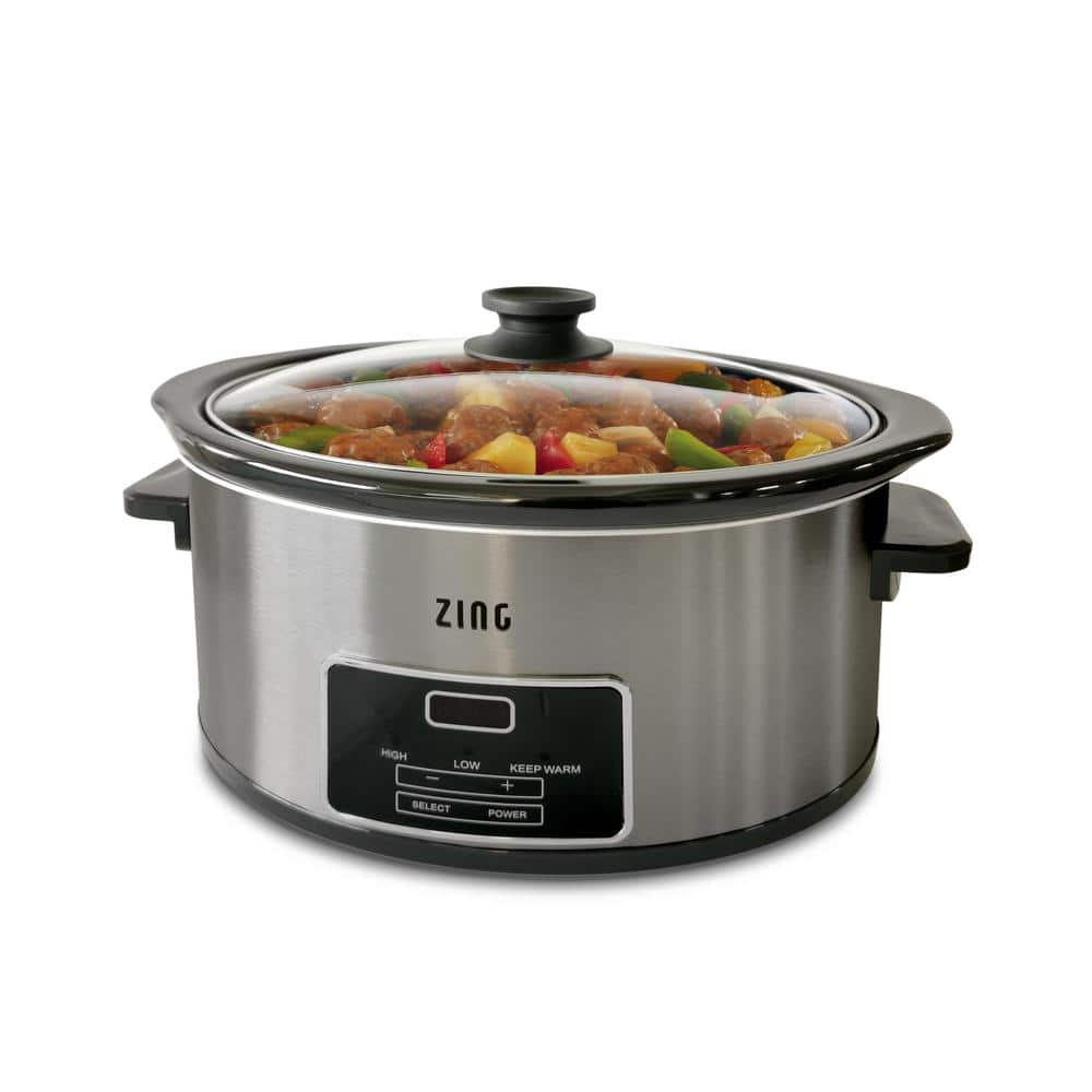 Zing 6 Qt. Oval Dark Stainless Steel Programmable Slow Cooker with Glass Lid SCO60-DST