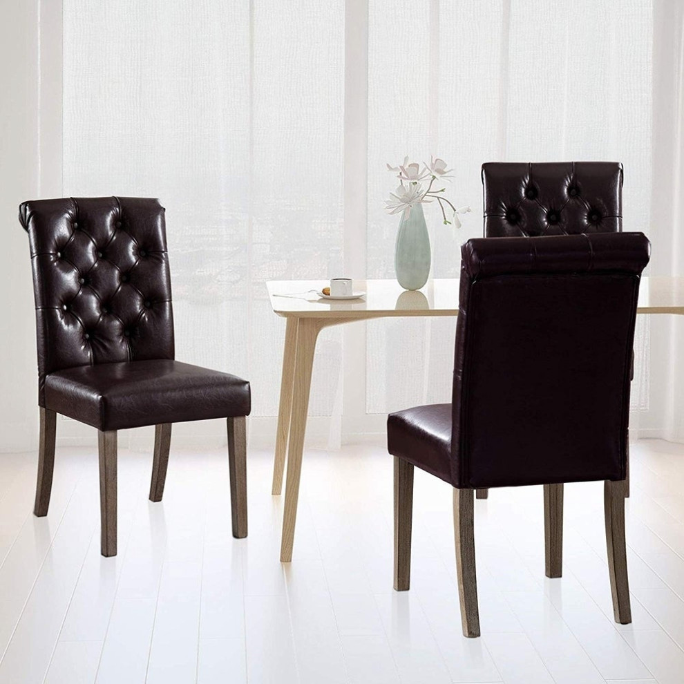 Button Tufted Armless Dining Room Chairs  Set of 2   Transitional   Dining Chairs   by Home Beyond  Houzz