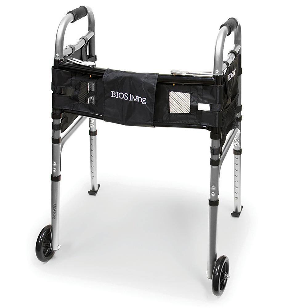 BIOS LIVING Folding Standard Walker with Wheels and Accessory Pouches 56023