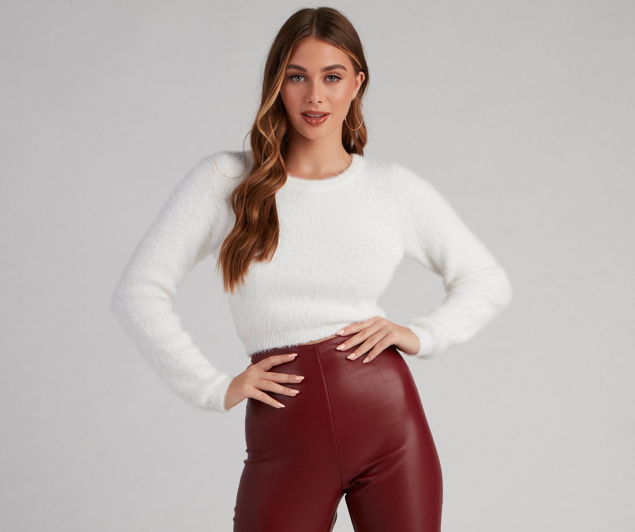 Eyelash Knit Crew Neck Crop Top