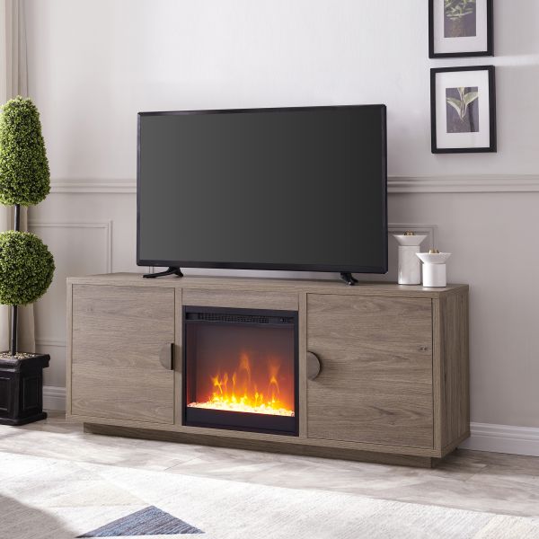 Dakota Rectangular TV Stand with Crystal Fireplace for TV's up to 65