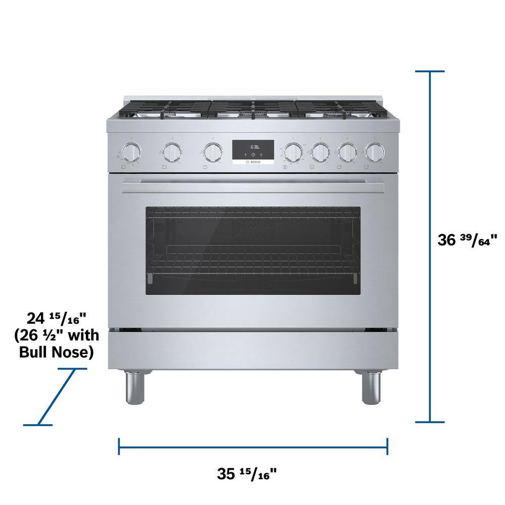 Bosch 800 Series 36 in. 3.5 cu. ft. Industrial Style Gas Range with 6-Burners in Stainless Steel HGS8655UC