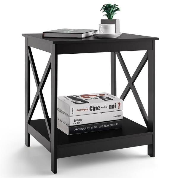 Costway Side Table 2 Tie Coffee Tea End Table Wooden Nightstands - 20''x 18''x 22.5''