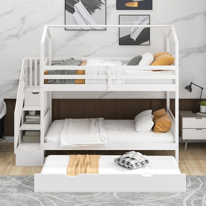 Multifunctional House Bunk Bed with Staircase and Storage Space