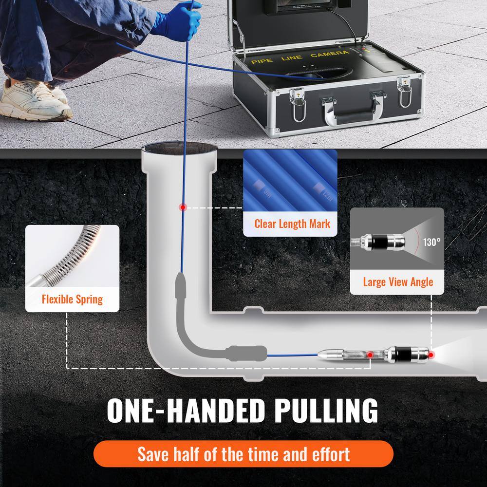 VEVOR Sewer Pipe Camera 7 in. Screen Pipeline Inspection Camera 66 ft. with DVR Function 16GB SD Card Storage Box for Market LXKXSGDNKJ720USJJV1