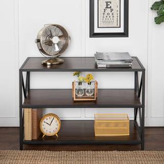 Walker Edison Furniture Company 26 in. Dark WalnutBlack Metal 3-shelf Etagere Bookcase with Open Back HDS40XMWDW