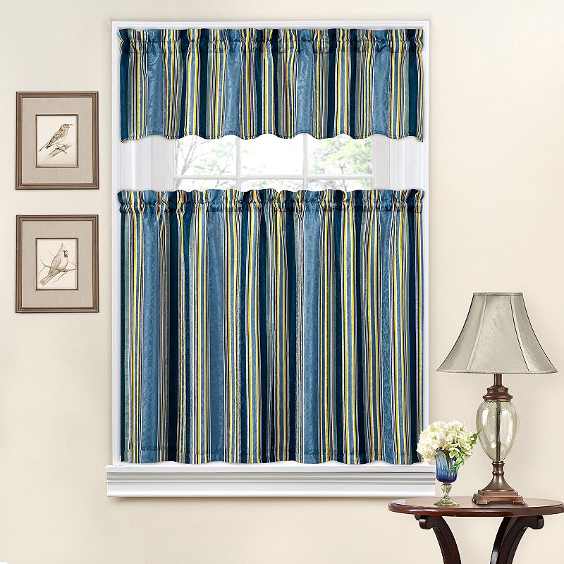 Traditions by Waverly Stripe Ensemble Tier and Valance Kitchen Window Curtain Set