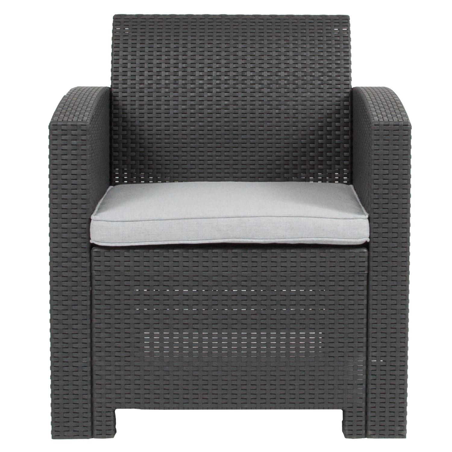 Flash Furniture Dark Gray Faux Rattan Chair with All-Weather Light Gray Cushion