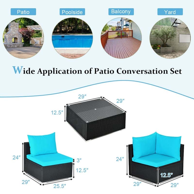 7 Pcs Rattan Patio Furniture Sectional Sofa Set Outdoor Wicker Conversation Set with Back & Seat Cushions Pillows