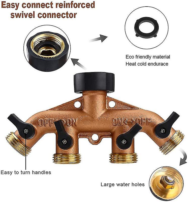 Pieces 3/4 Inch Brass 4 Pipe Hose Separator Nozzle Switch Tap Connectors Tap Separator Tap Adapter Hose Connectors For Garden Irrigation