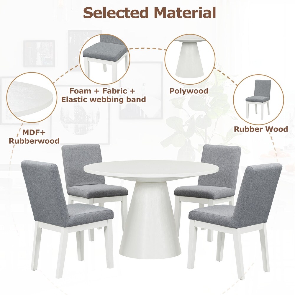 5 piece Kitchen Dining Furniture Set Retro Round Dining Table with 4 Upholstered Chairs  Wooden Dining Table   Chairs Set for 4