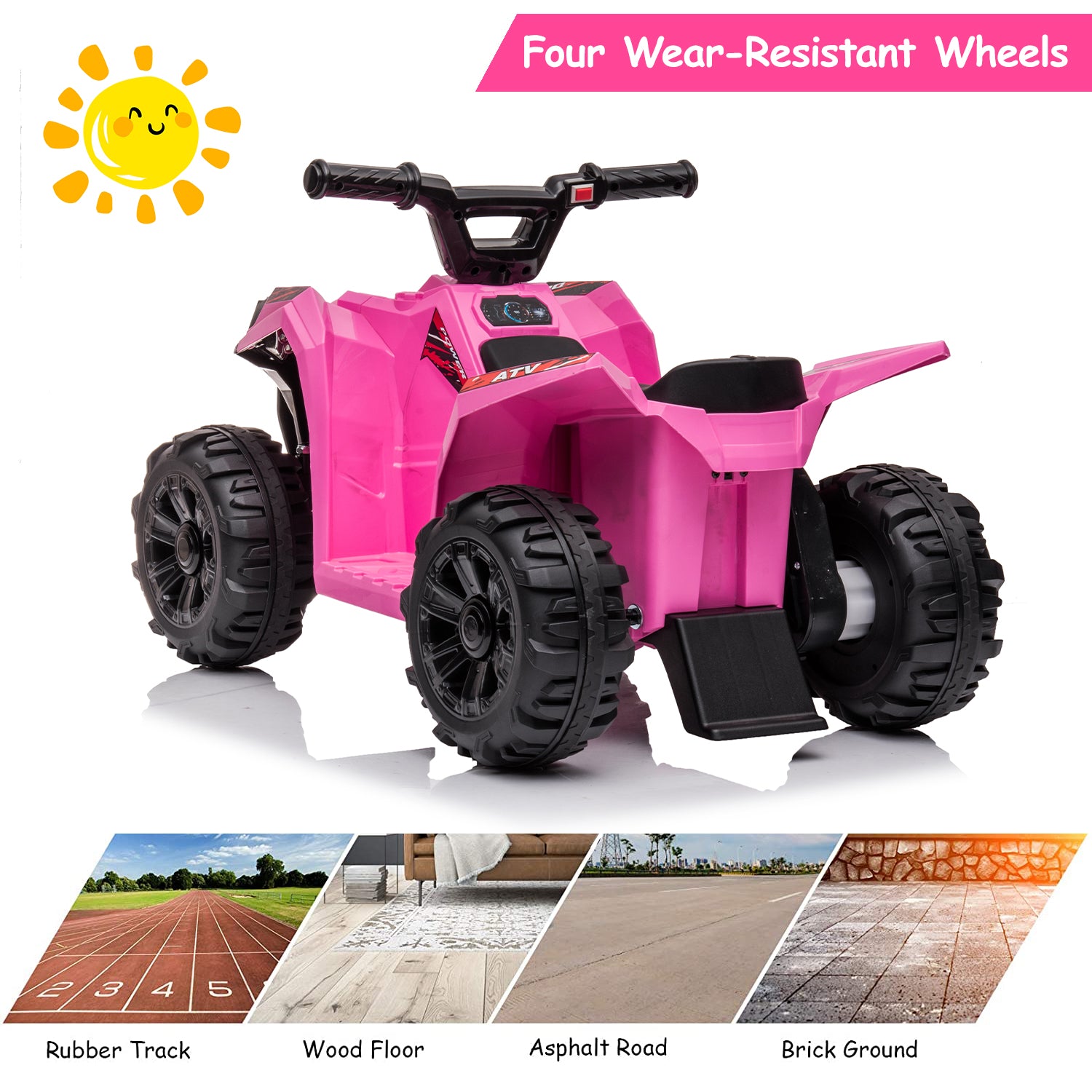 uhomepro 6V Kids Electric ATV 4 Wheels Ride On Cars Toy for Girls Boys, Pink