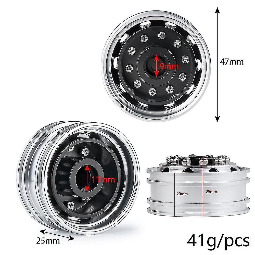 2pcs Front Hub Wheel Rim 10 Spoke Compatible With 1/14 Tamiya Trailer Tractor