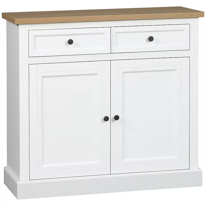 HOMCOM Buffet Cabinet with 2 Storage Drawers， 2 Door Sideboard with Adjustable Shelves， Coffee Bar for Living Room， Entryway， White