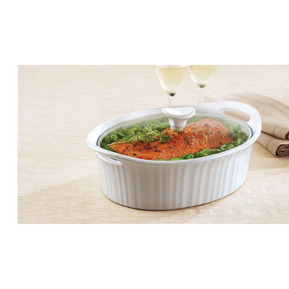 Corningware French White 2.5-Qt Oval Ceramic Casserole Dish with Glass Cover 1105935