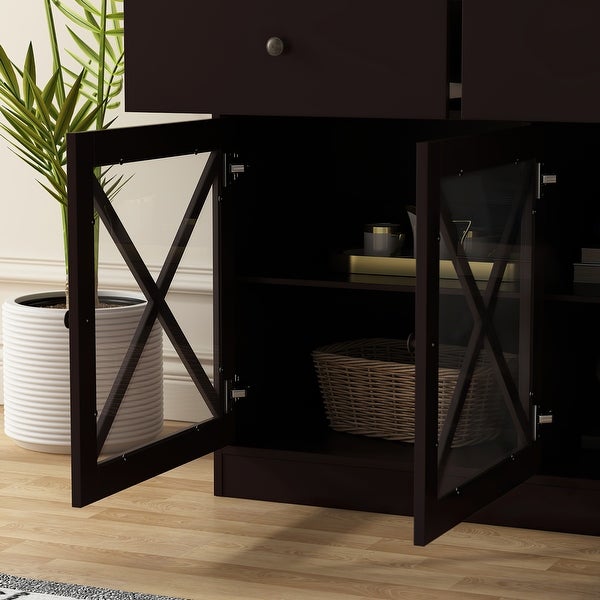 2-Tier Storage Console Cabinet Table With 2 Drawers