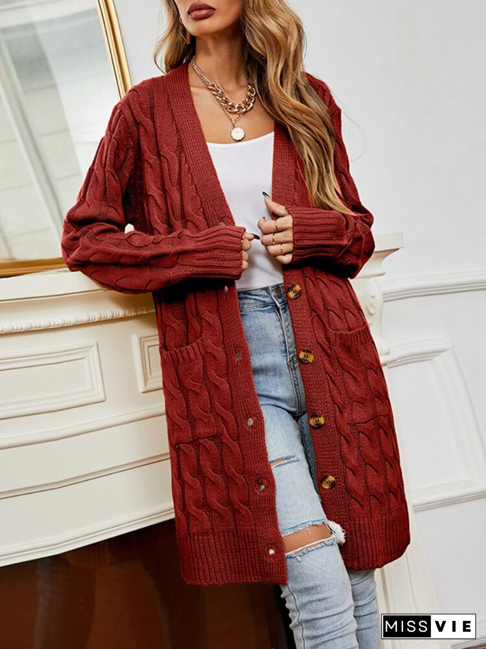 Autumn Winter Solid Color Long Sweater Long Sleeve Sweater Oversized Cardigan Casual Women's Sweater Winter Clothes Women