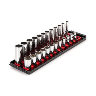 TEKTON 38 in. Drive 12-Point Socket Set with Rails (8 mm-19 mm) (24-Piece) SHD91216