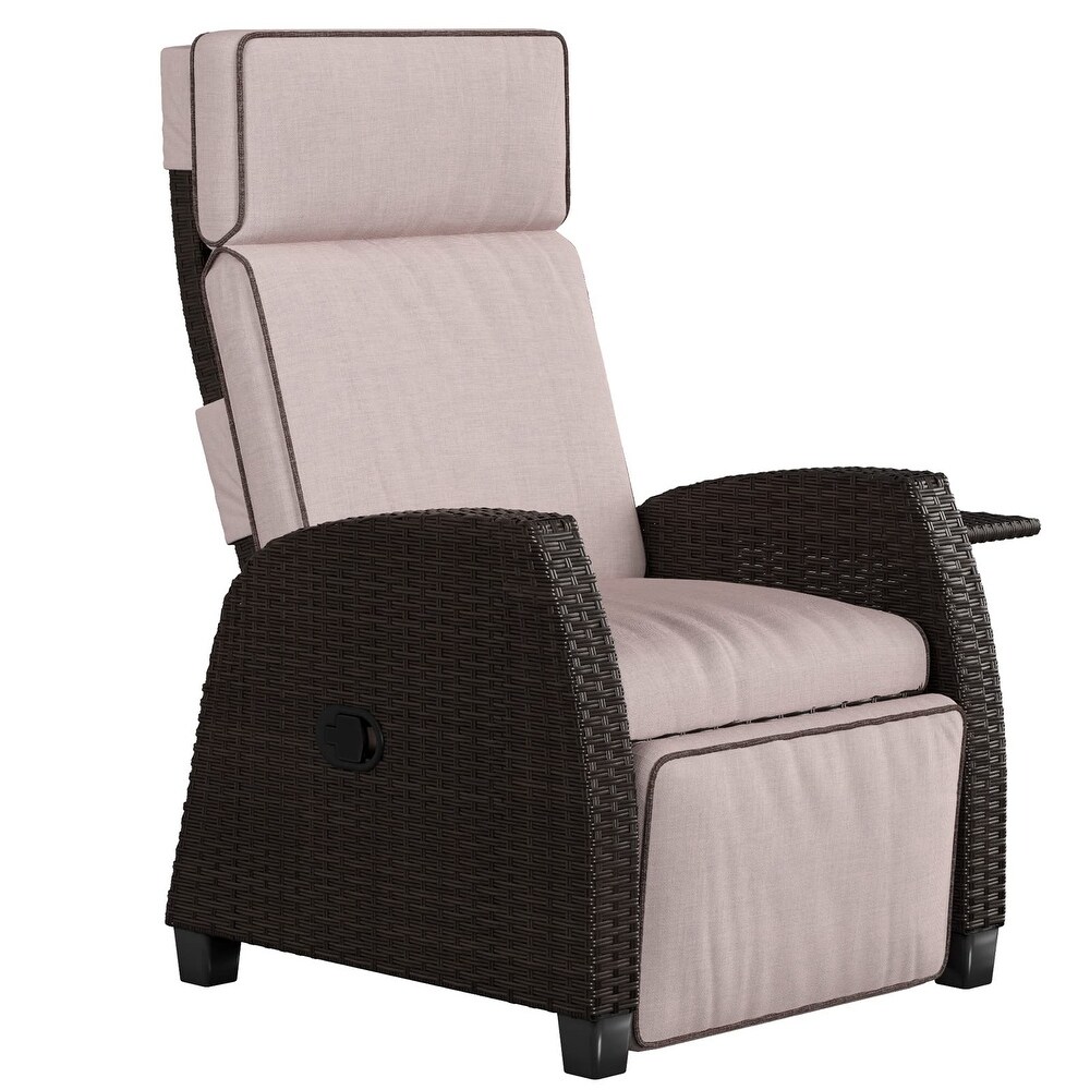 Indoor   Outdoor Moor Recliner PE Wicker with Flip Table Push Back Reclining Lounge Chair