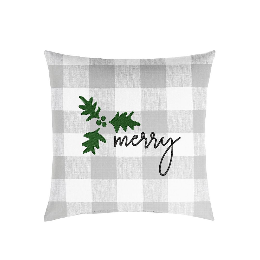 18 Gray Plaid and Green Single Embroidered Decorative Merry Square Lumbar Pillow