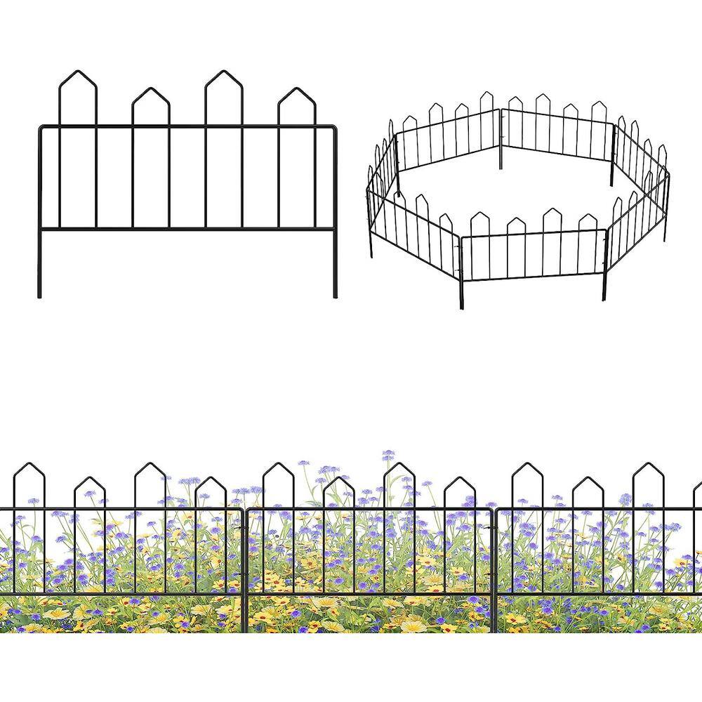 Oumilen 10 ft. L x 13 in. H Black Metal 7 Panels Decorative Garden Fence No Dig Garden Fencing Border ON-ZL01