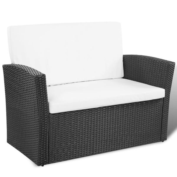 4 Piece Patio lounge set with Cushions Poly Rattan Black - Overstock - 36363596