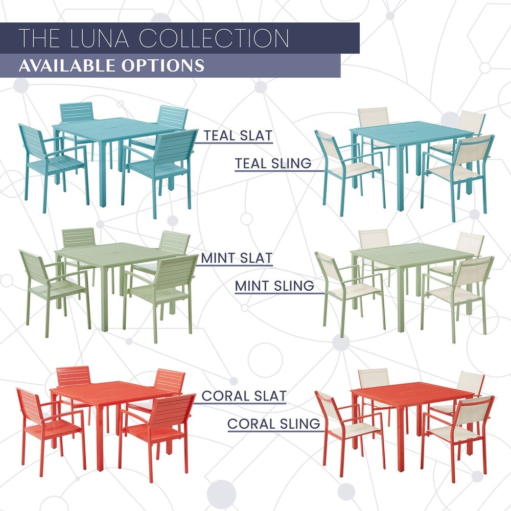 Mod Luna 5 Piece Patio Dining Set in Coral with 4 Slat Dining Chairs and 41 in. Slat Dining Table