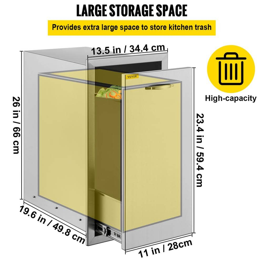 VEVOR 13.6 in. W x 26 in. H x 19.3 in. D Lower Sliding Rails Stainless Steel Outdoor Kitchen Trash Drawer with Handle CTGXHGLJG00000001V0