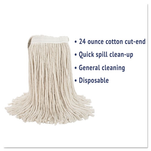 Boardwalk Premium Cut-End Wet Mop Heads | Cotton， 24oz， White， 12