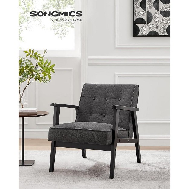 Songmics Accent Leisure Chair Mid century Modern Arm Chair With Solid Wood Armrests And Legs 1 seat Cushioned Sofa