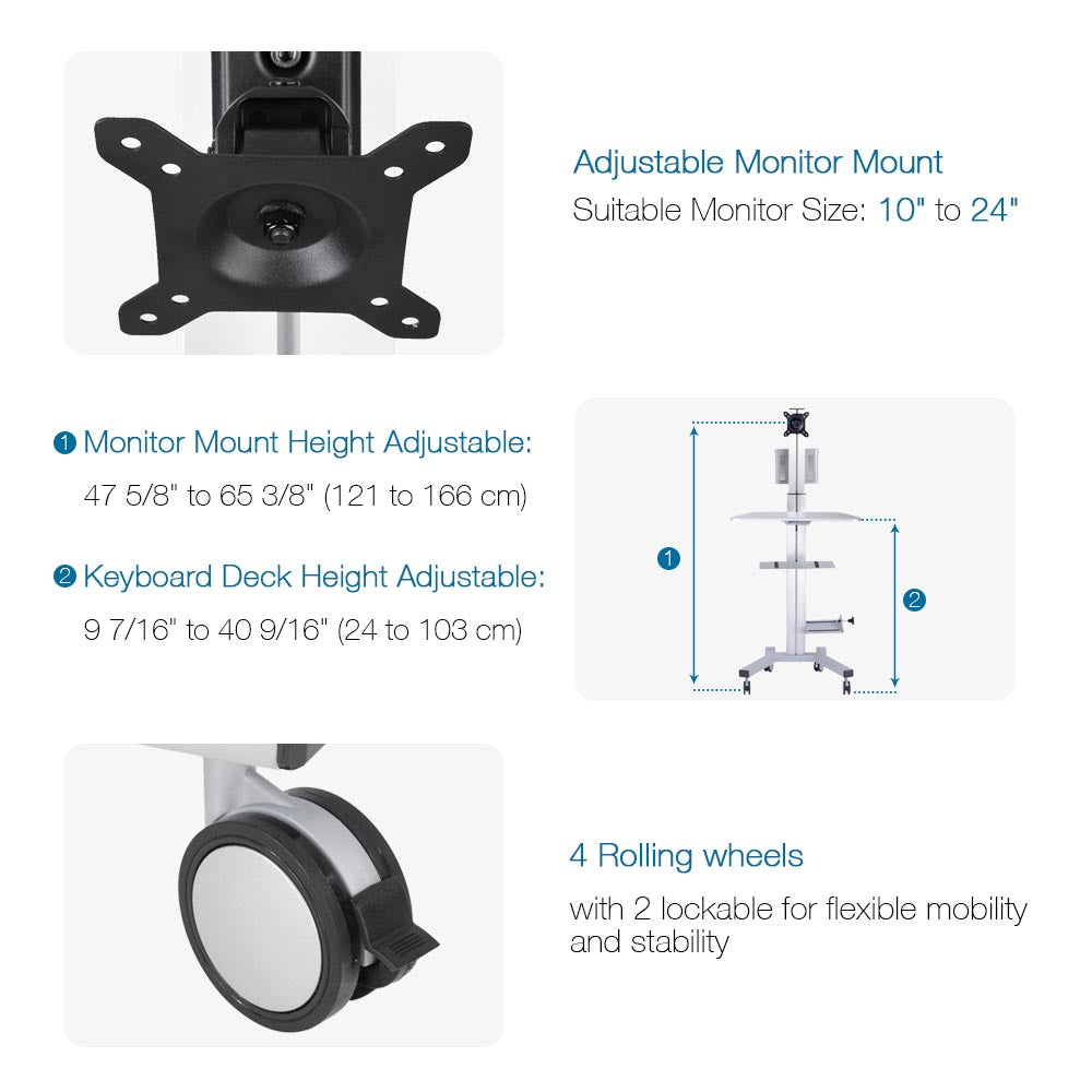 Yescom PC Computer Desktop Rolling Mobile Cart Workstation