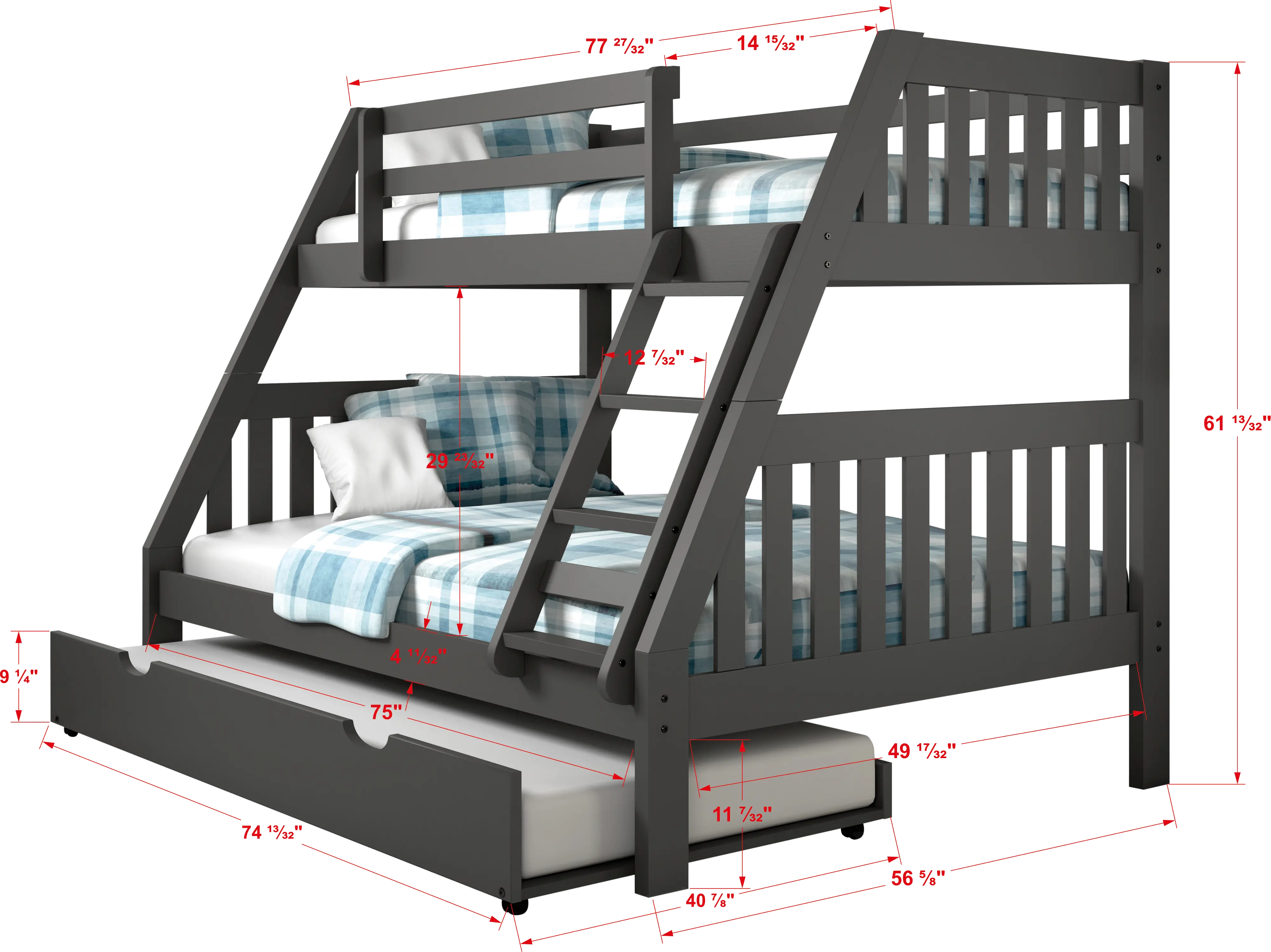 Mission Gray Twin over Full Bunk Bed with Trundle