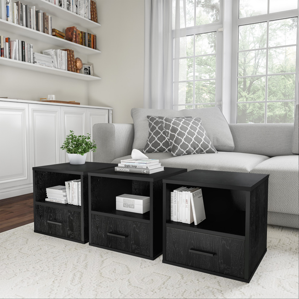 Stackable Cube End Table Contemporary Minimalist Modular Accent With Drawer   Transitional   Side Tables And End Tables   by Trademark Global  Houzz