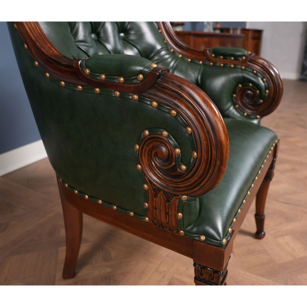 NDRAC059GRN Green Leather Arm Chair   Traditional   Dining Chairs   by Niagara Furniture  Houzz