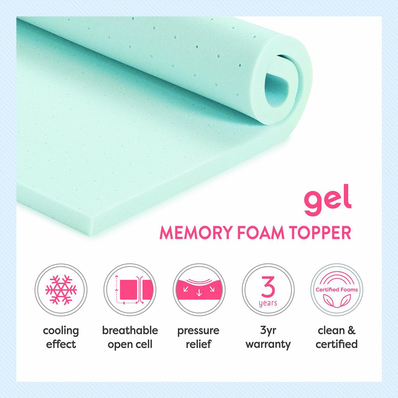 Mellow Memory Foam Mattress Topper， Queen， Cooling Gel Ventilated， 4 Inch