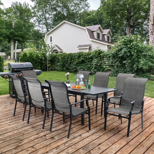 MAISON ARTS 7Piece / 9Piece Padded Textilene Chairs with Wave Arms and Expandable Metal Table Patio Dining Set