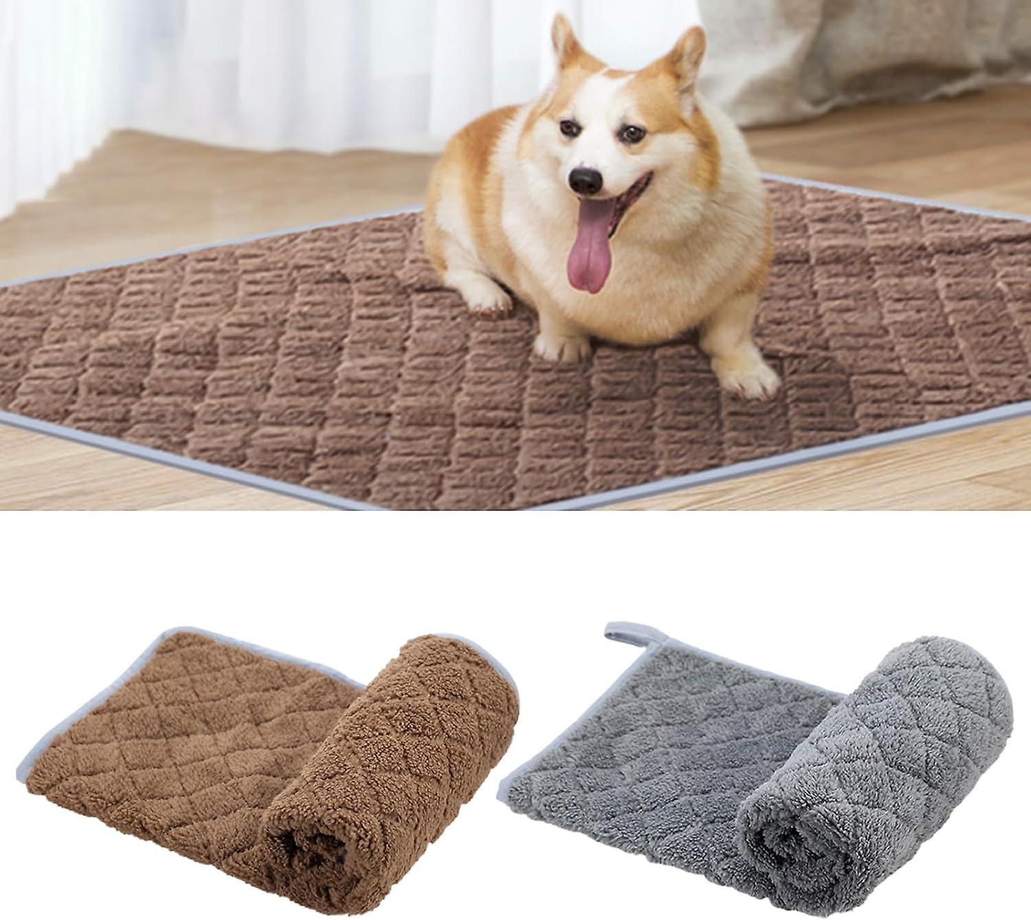 Pet Mat， Machine Washable， Heat Pressed Plaid Pattern， Fine Stitched Cord， Super Soft， Warm Pet Cushion， Coffee， M