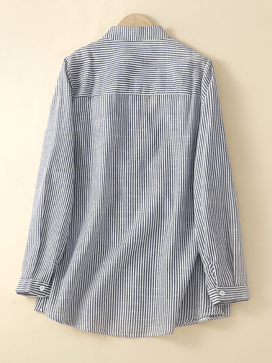 Casual Striped Stand Collar Long Sleeve Shirt